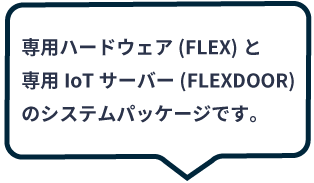 専用ハードウェア(FLEX)と専用IoTサーバー(FLEXDOOR)のシステムパッケージです。